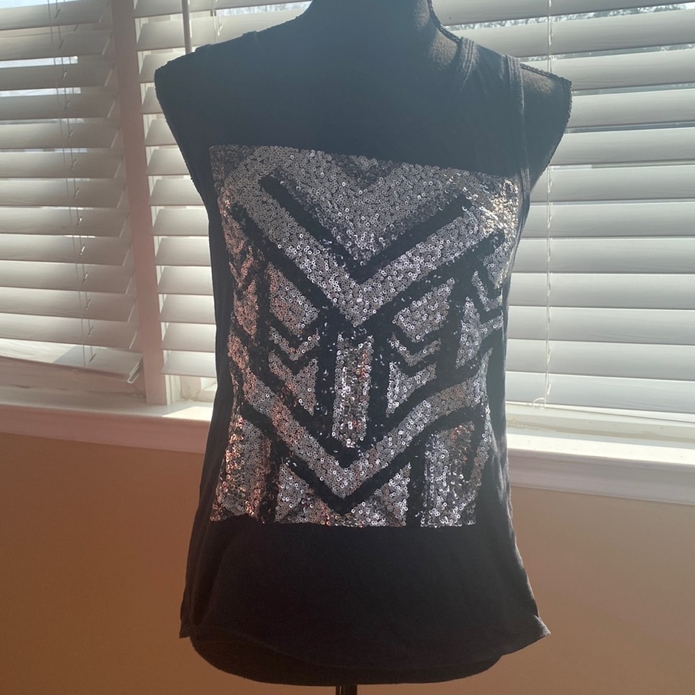 Express Tank Top With Black And Silver Sequin Design - Picture 2 of 10